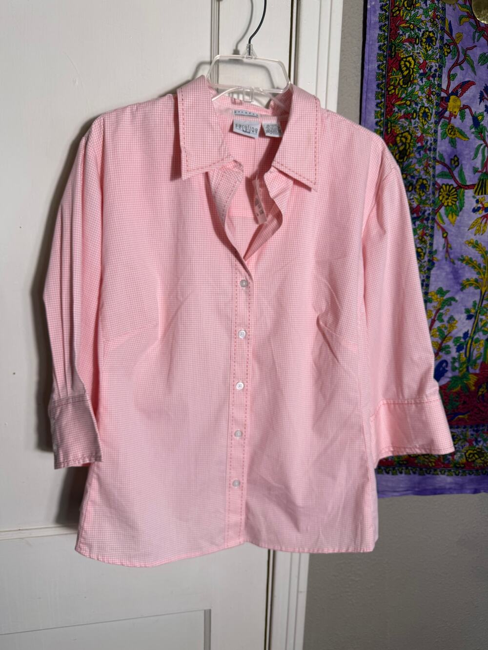 Carolina Colours NWT Pink Gingham Button Down Shirt Stretch Cotton - Plus 18/20W